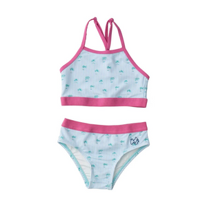 PRODOH&nbsp;Girls Racerback Bikini in Palm Tree Stripe Print&nbsp;is a classic swim style for active girls who love adventure and that coastal lifestyle! Pill and fade resistant to last several seasons so you'll be able to pass down to others...keeping your outdoor traditions alive.&nbsp;

UPF 50+ 82% Nylon 18% Spandex
100% Polyester Lining
Pill and Fade Resistant
Adjustable Bikini Top
Designed in USA and Imported