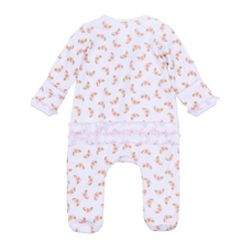 Load image into Gallery viewer, Wrap your little one in pure comfort with this charming Petit Croissant Print Zip Footie from Magnolia Baby. Crafted from 100% luxurious Pima cotton, this footie is incredibly soft and breathable—perfect for sensitive skin. The adorable all-over croissant print adds a whimsical touch to bedtime, while the innovative two-way zipper makes diaper changes effortless, even during those late-night moments.&nbsp;
