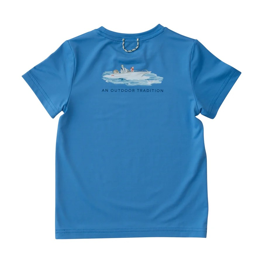 It's no secret that PRODOH Kids Pro Performance Short Sleeve Fishing T-shirt in Marina Blue with Father Son Fishing Boat artwork sells out super fast! With custom artwork on the back of each performance t-shirt it's no wonder PRODOH tees are a favorite with toddlers, kids, and youth boys and girls. Fabric is UV protective, fast drying, pill-resistant and soft on the skin!! Available in sizes 4t-12/14.

UPF 50+ 90% Polyester 10% Lycra
Fast Drying
Pill Resistant
Machine Washable