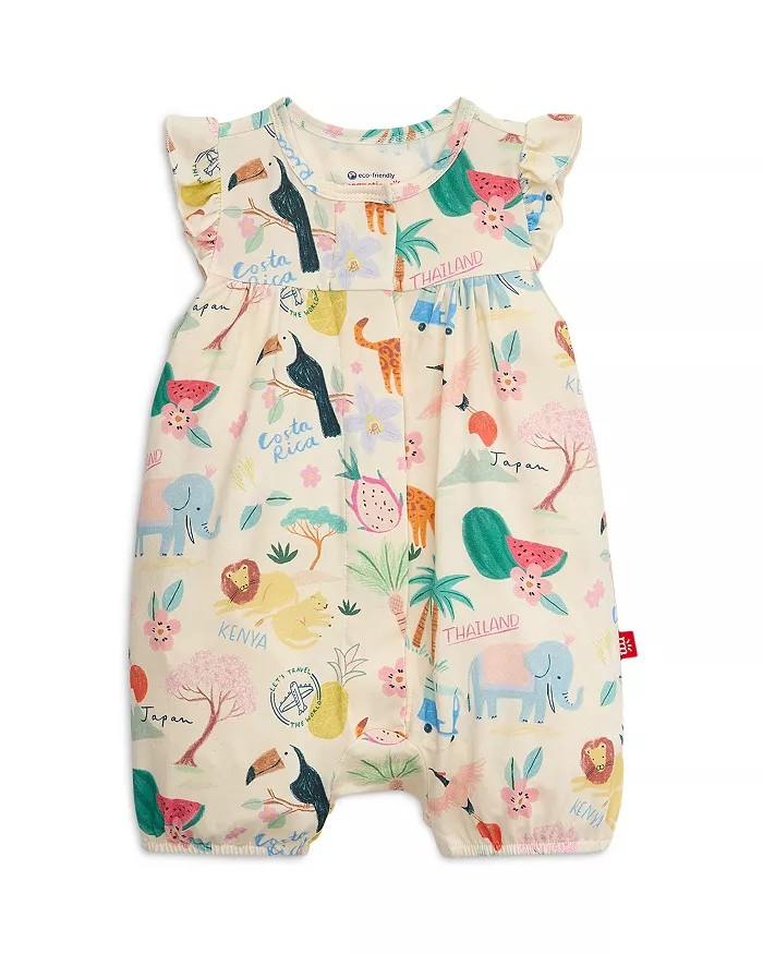 The Wanderlust Wildlife Romper by Magnetic Me combines adorable wanderlust-inspired wildlife prints with the convenience of front magnetic closures, making dressing effortless. Crafted from soft modal fabric, it ensures your little one stays cool and comfortable all day. Perfect for active infants, this romper blends style and practicality seamlessly.