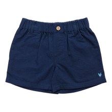 Load image into Gallery viewer, New for Boys! A fresh, more tailored look takes shape on our new to the collection Boys Jackson Short. Available in Navy or Khaki, this pull-on elastic waist short features belt loops at the waist, roomy side pockets sized perfectly for found treasures, and our signature bright blue thread detail on the fixed button at waist. Pair with our Boys Jack Shirt for a perfectly pulled-together look.
