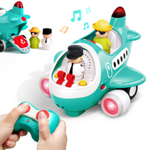 Load image into Gallery viewer, Watch your little one's eyes light up as this dual-mode airplane takes flight. Switch between Automatic mode for hands-free entertainment or Remote Control mode to let your child pilot the action—building coordination and confidence with every flight. Engineered with child-safe materials and a smooth, corner-free design, it prioritizes safety while soft LED lighting protects developing eyes. Ideal for developing fine motor skills and hand-eye coordination! Ages 18m+.
